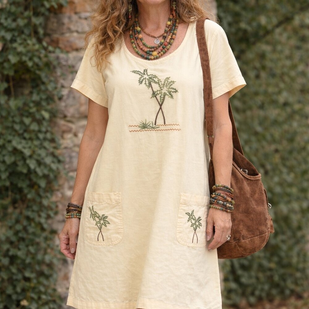 Blue J. 100%cotton  VTG 90s Embroidery MIDI Coastal Dress Women’s M